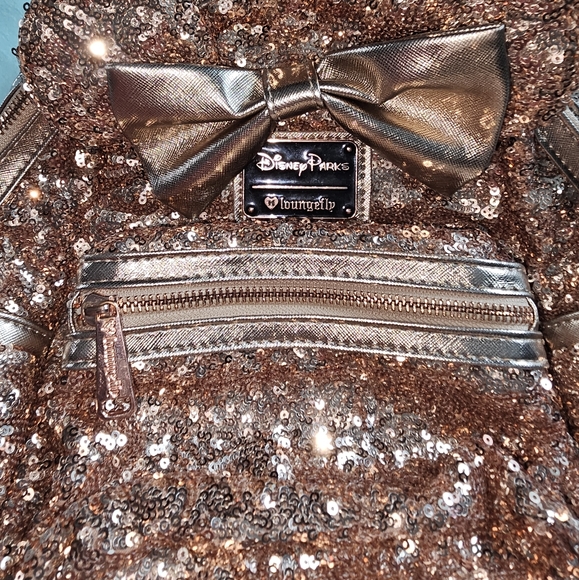 Disney Loungefly Rose Gold Sequin Minnie Mouse Backpack - Picture 2 of 3